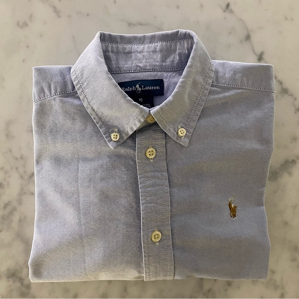Ralph Lauren Boys Button Down Shirt, Blue, Size 16